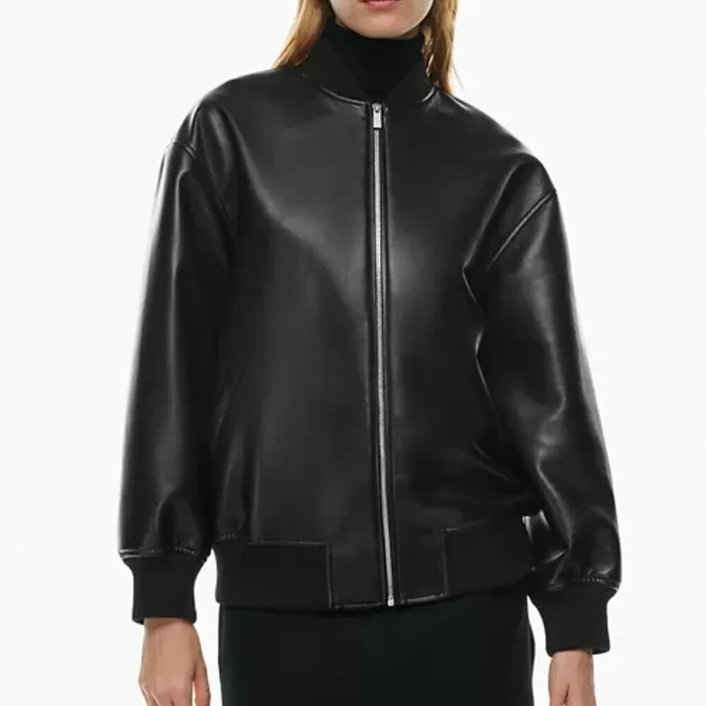 Aritzia Vegan Leather Bomber (Black, S)